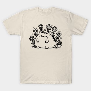 Obese Cat Surrounded By Flowers T-Shirt